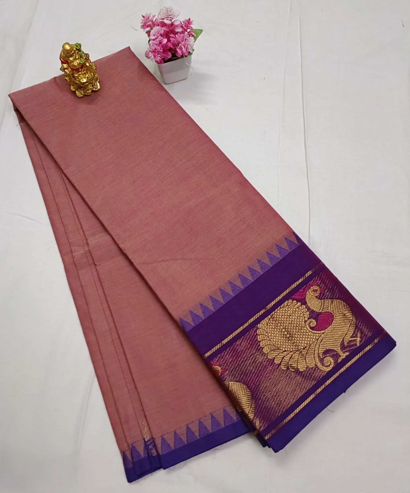 Peacock Border Kanchi Cotton Zari Border Saree
